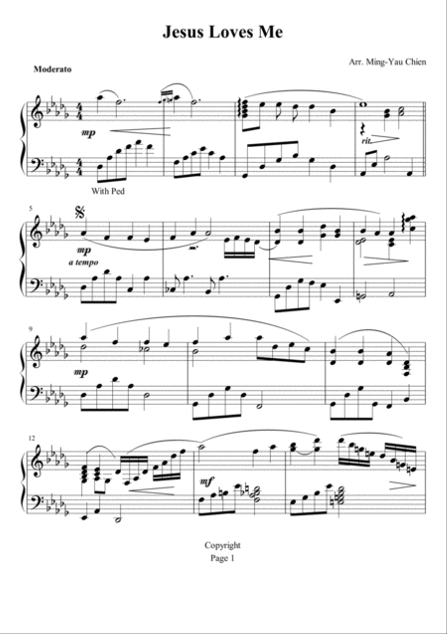 Jesus Loves Me Piano Solo scores gallery preview page 1