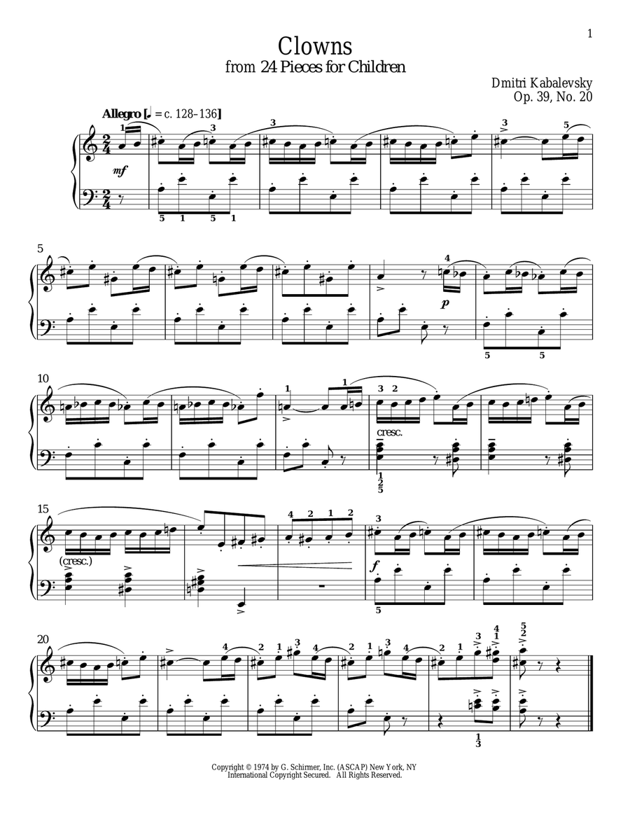 Clowns, Op. 39, No. 20 Piano Solo scores gallery preview page 1