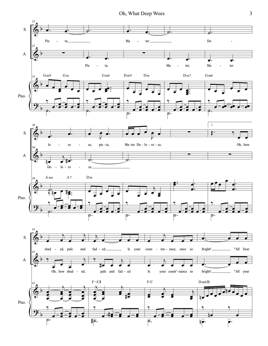 Oh, What Deep Woes (Pieta, Mater Dolorosa) (Duet for Soprano and Alto Solo) Alto Voice scores gallery preview page 3