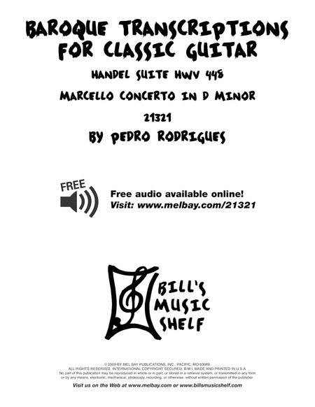Baroque Transcriptions for Classic Guitar Handel Suite HWV 448, Marcello Concerto in D Minor