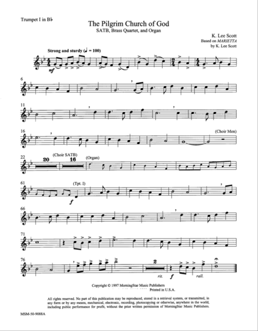 The Pilgrim Church of God (Downloadable Brass Quartet Parts) Choir scores gallery preview page 1