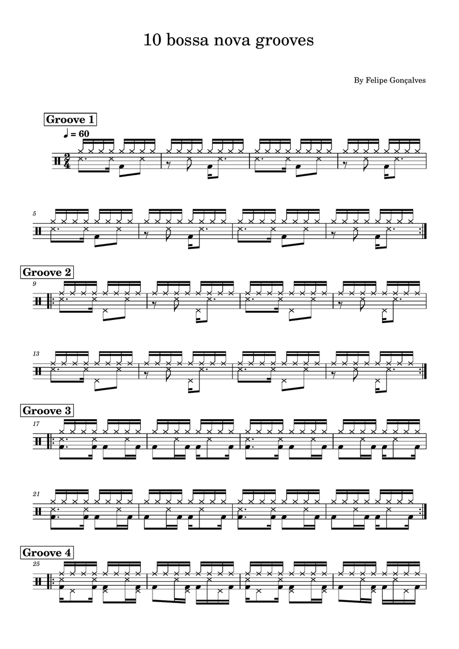 10 Bossa Nova Grooves Drum Set scores gallery preview page 1