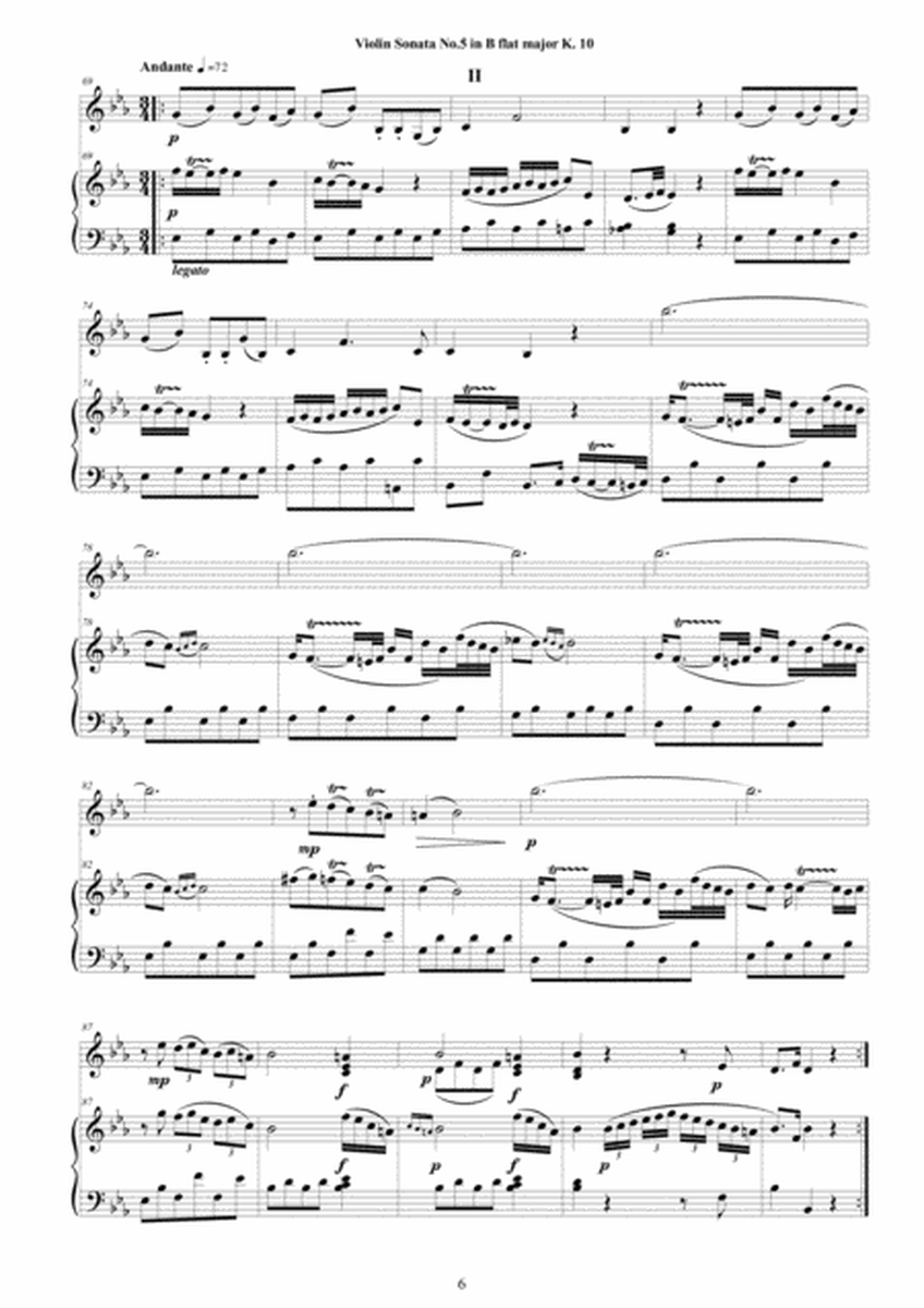 Mozart - Violin Sonata No.5 in B flat K 10 for Violin and Piano - Score and Part image number null