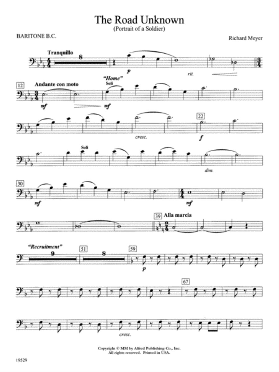 The Road Unknown: Baritone B.C. Concert Band scores gallery preview page 1