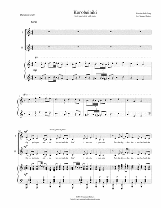 Korobeiniki (Korobushka) - for 2-part choir with piano accompaniment