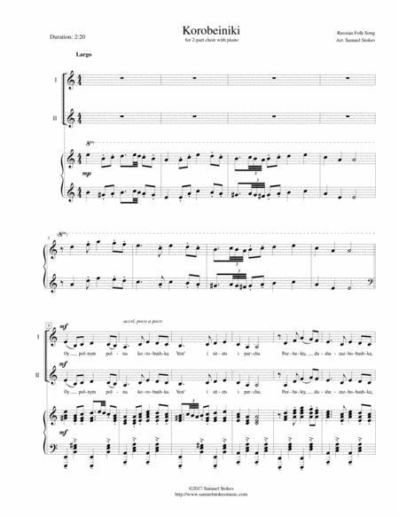 Korobeiniki (Korobushka) - for 2-part choir with piano accompaniment image number null
