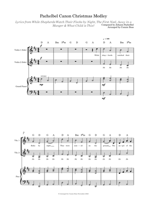 Pachelbel Canon with optional Christmas Medley lyrics violin duet and piano