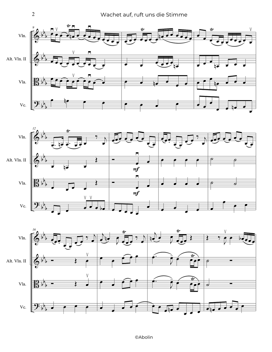 Bach: Wachet auf, BWV 140 (BWV 645) - String Trio (Violin, Viola, Cello), or 2 Violins and Cello String Trio scores gallery preview page 3