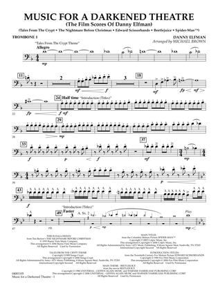 Music for a Darkened Theatre (The Film Scores of Danny Elfman) (arr. Brown) - Trombone 1