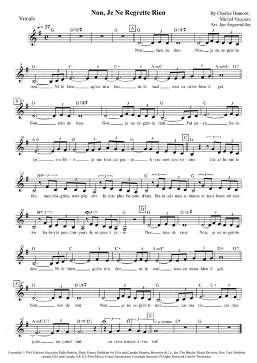 Non, Je Ne Regrette Rien Piano scores gallery preview page 1
