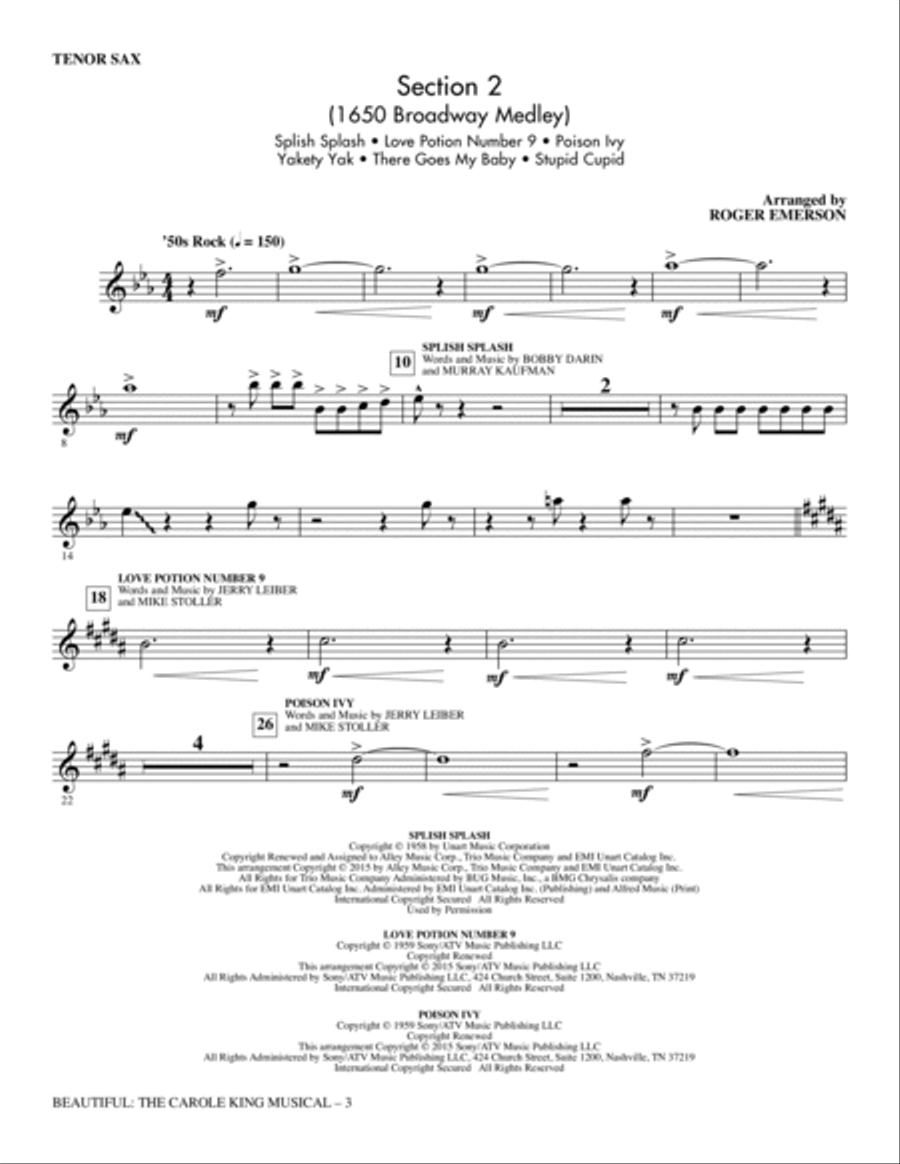 Beautiful: The Carole King Musical (Choral Selections) - Tenor Sax Choir scores gallery preview page 3