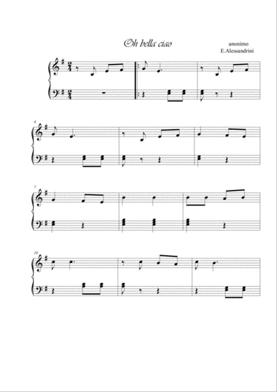 Oh bella ciao Oh bella ciao Easy Piano scores gallery preview page 1