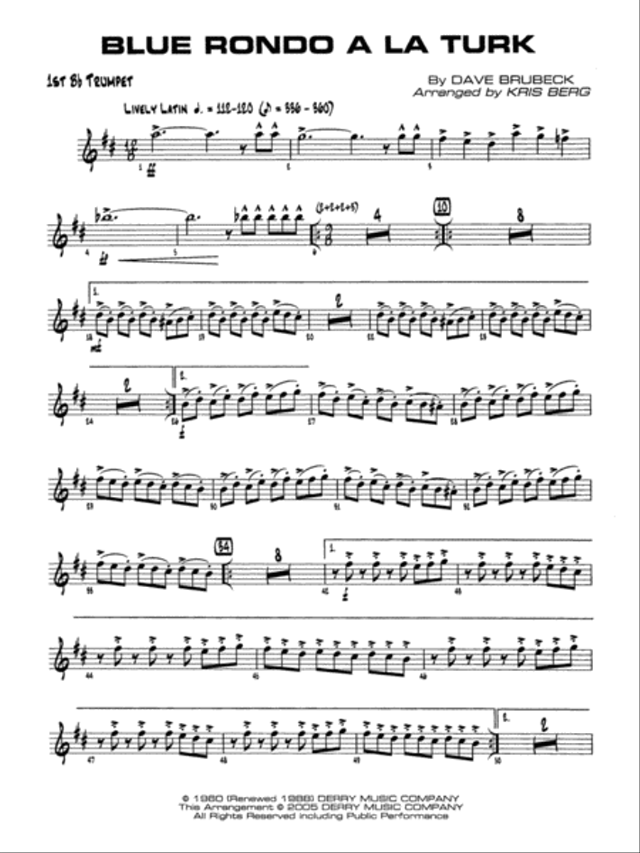 Blue Rondo a la Turk: 1st B-flat Trumpet Jazz Ensemble scores gallery preview page 1