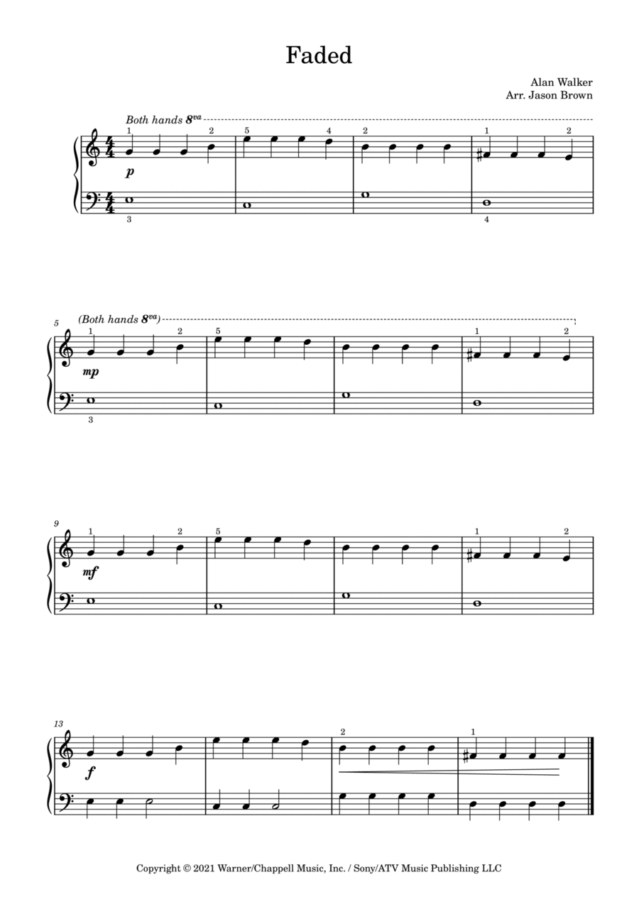 Faded Faded Easy Piano scores gallery preview page 1