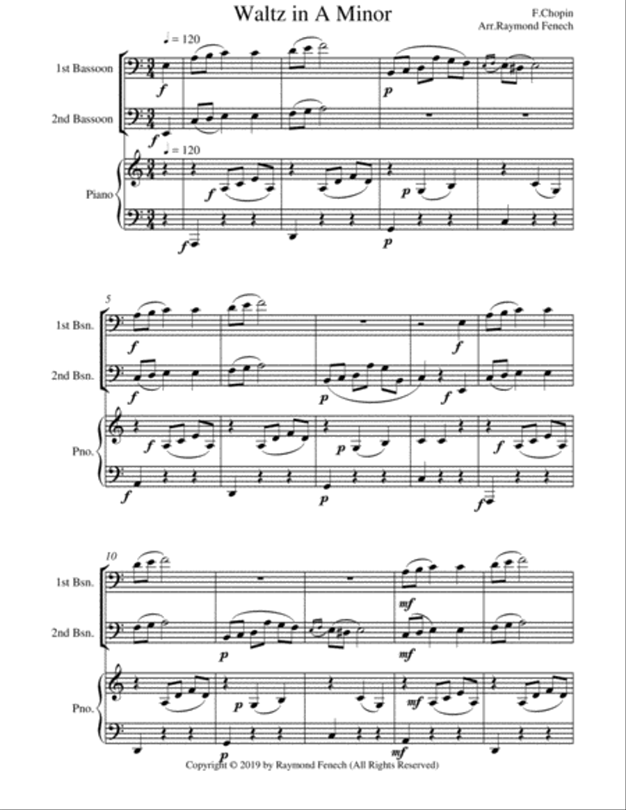 Waltz in A Minor (Chopin) - 2 Bassoons and Piano - Chamber music Woodwind Duet scores gallery preview page 6