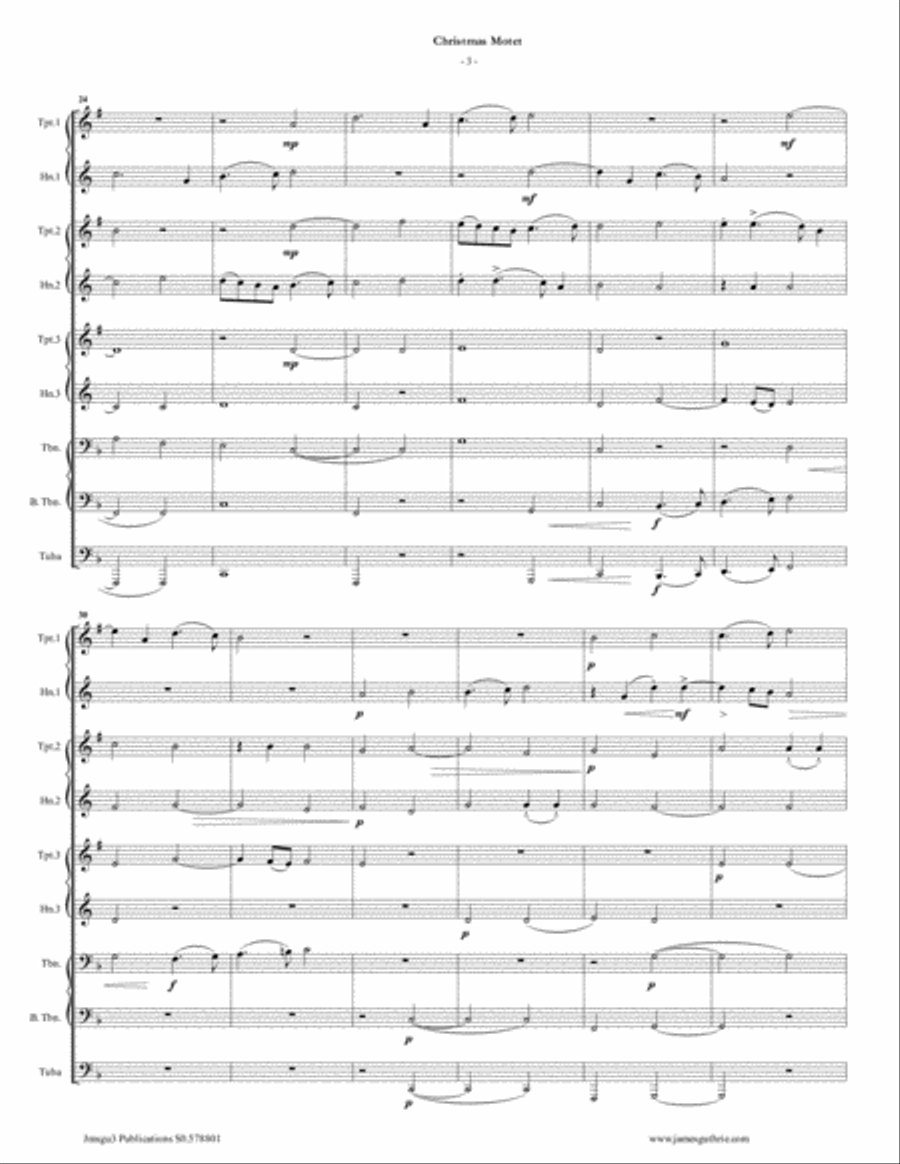 Mouton: Christmas Motet for Brass Choir Brass Ensemble scores gallery preview page 3
