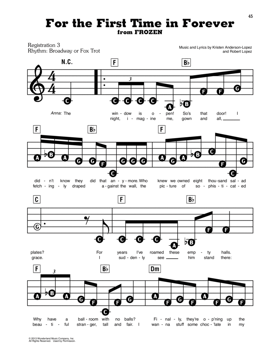 For The First Time In Forever (from Frozen) Electronic Keyboard scores gallery preview page 1