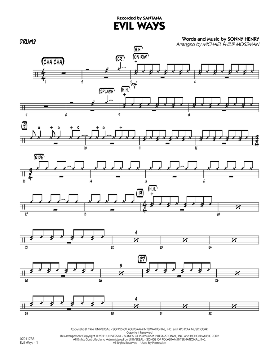 Evil Ways - Drums