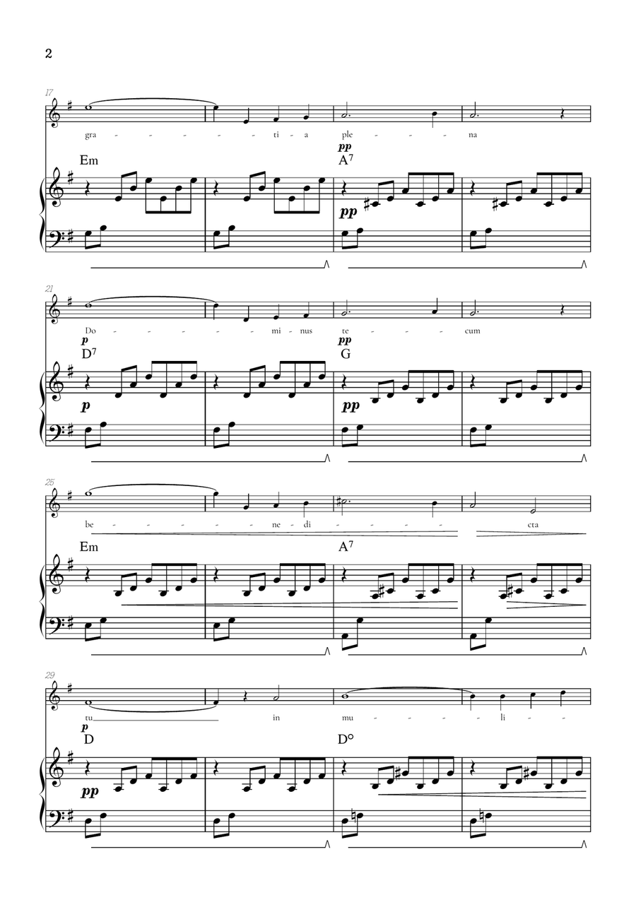Bach / Gounod Ave Maria in G major • soprano sheet music with piano accompaniment and chords Piano, Vocal scores gallery preview page 2