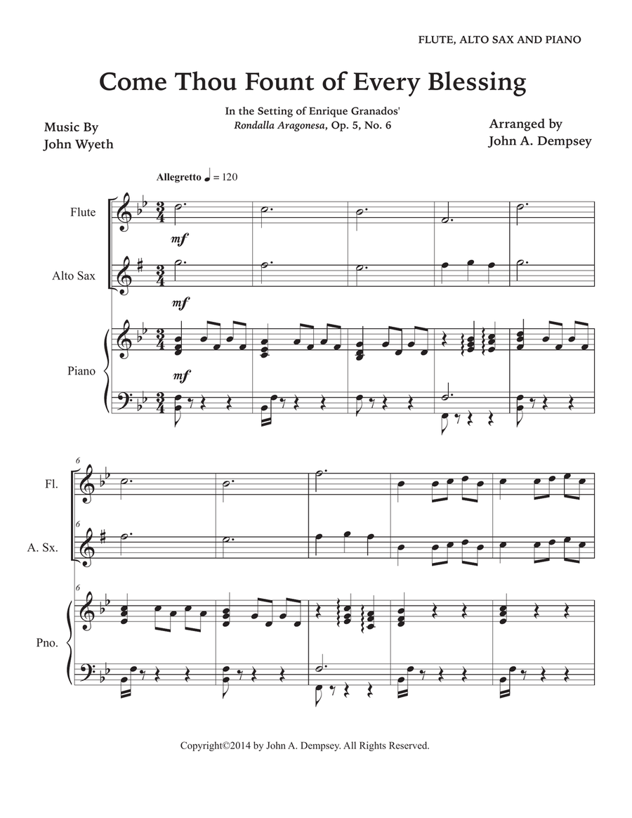 Come Thou Fount of Every Blessing (Trio for Flute, Alto Sax and Piano) Small Ensemble scores gallery preview page 5