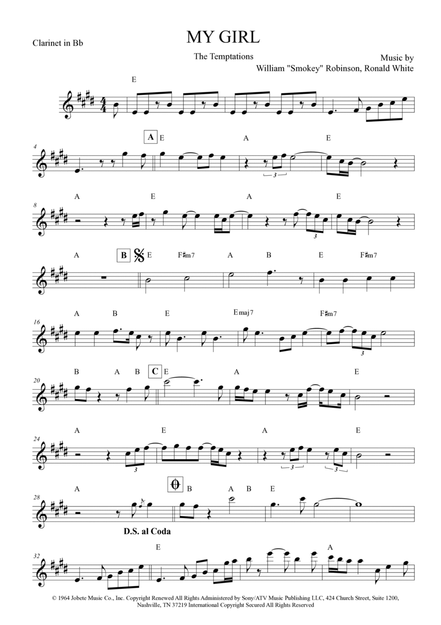 My Girl Clarinet Solo scores gallery preview page 1