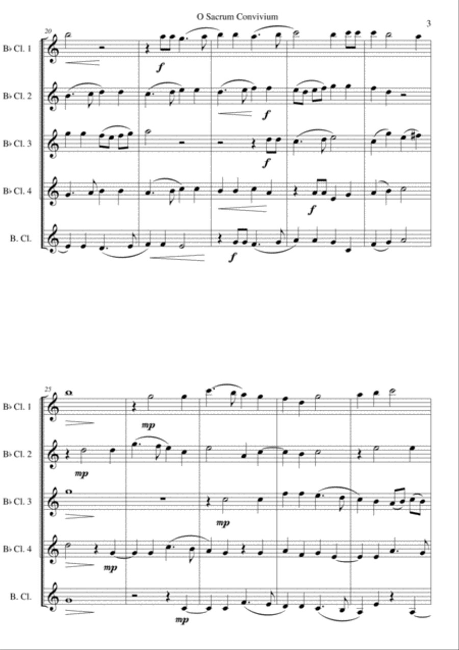 O Sacrum Convivium for clarinet quintet (4 clarinets and 1 bass or 5 clarinets) Clarinet Quintet scores gallery preview page 3
