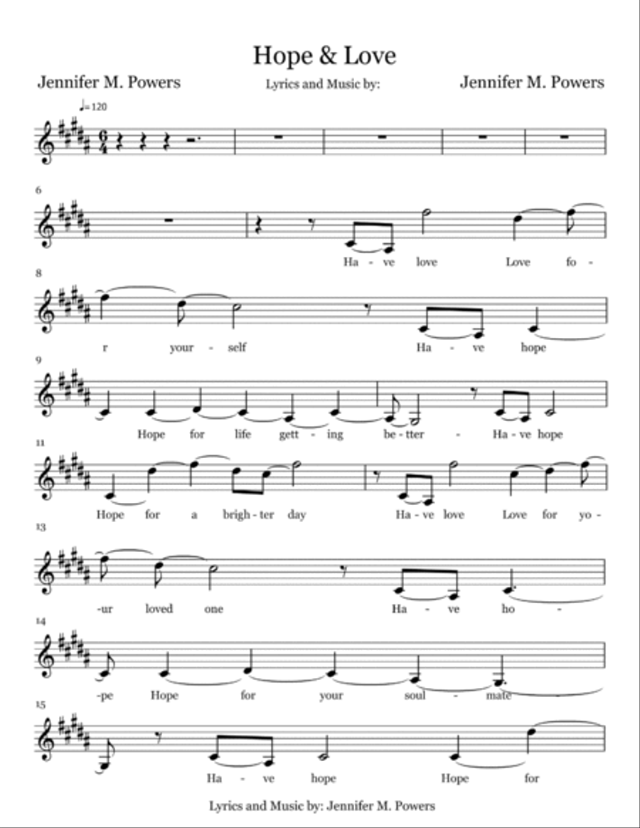 Hope & Love | Sheet Music with Lyrics Piano, Vocal, Guitar scores gallery preview page 2