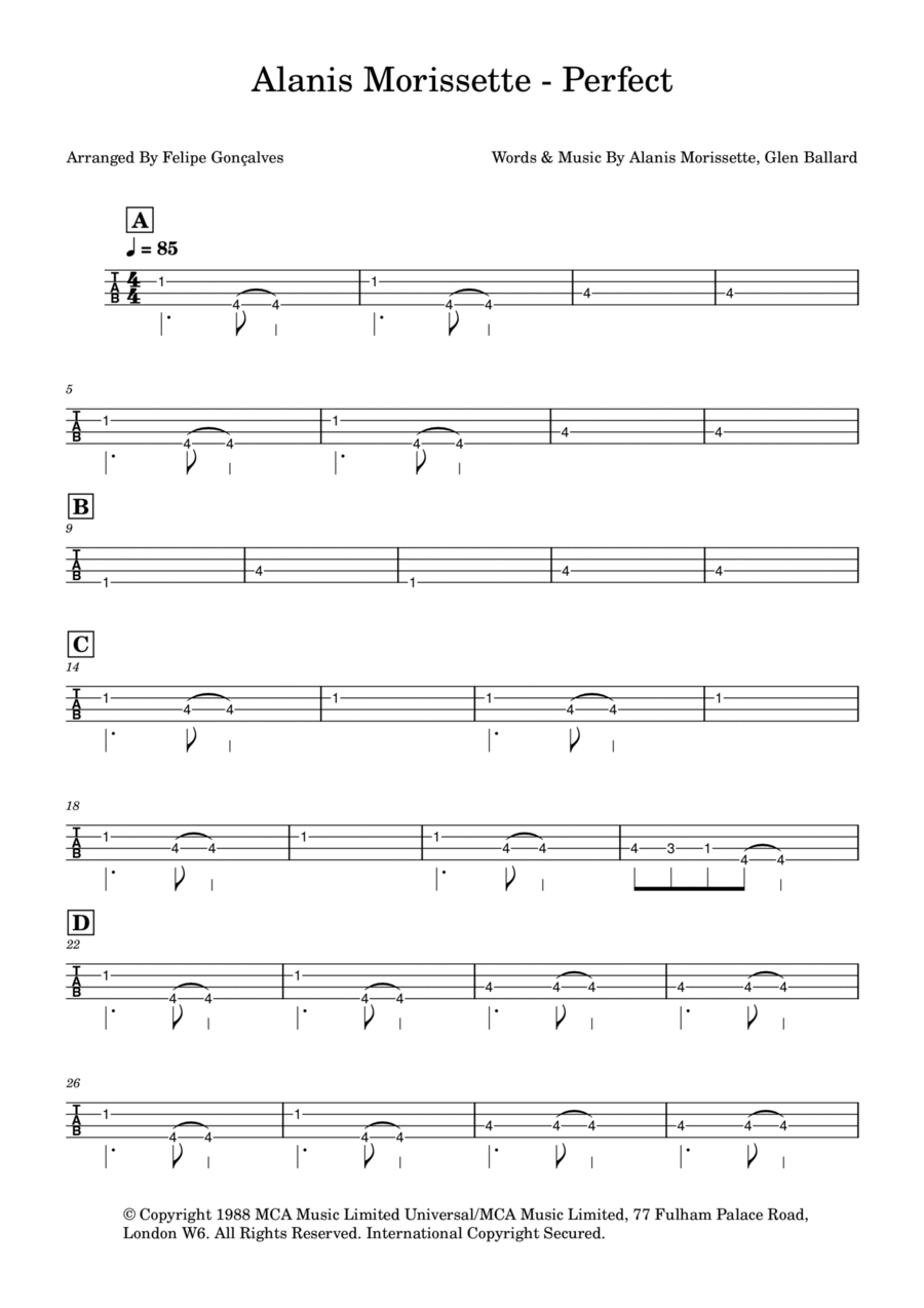 Perfect Bass Guitar Tablature scores gallery preview page 1