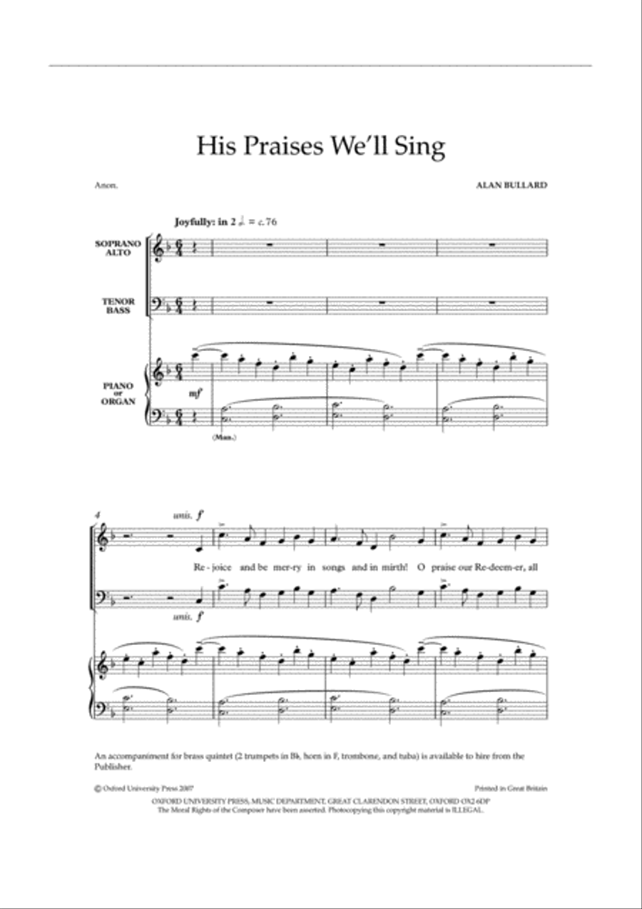 His Praises We'll Sing His Praises We'll Sing 4-Part scores gallery preview page 2