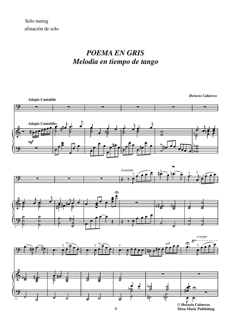 Horacio Cabarcos, Poema en Gris, Melodia en tiempo de tango for piano and bass. Double Bass scores gallery preview page 5