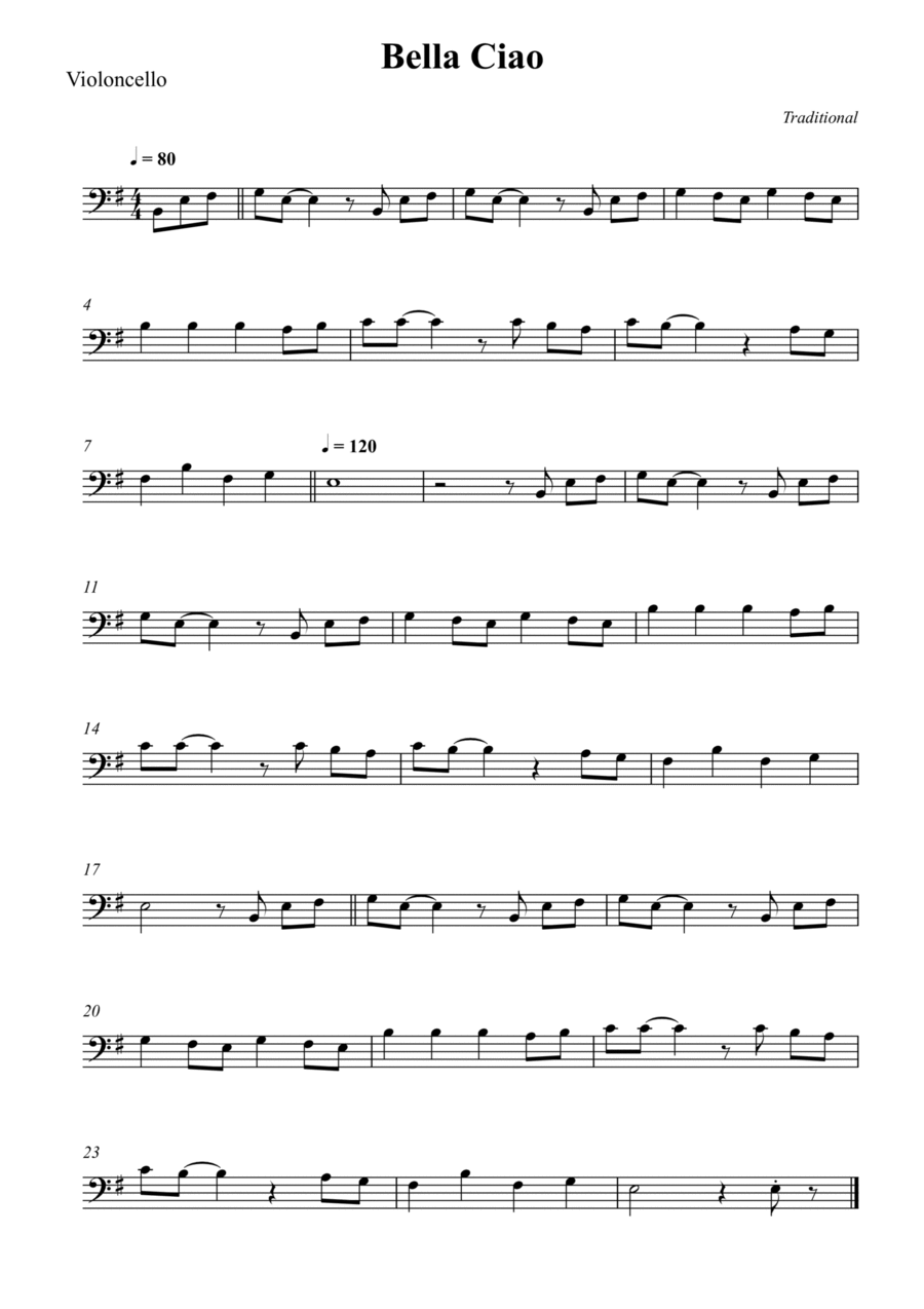 Bella Ciao For Cello Cello Solo scores gallery preview page 1