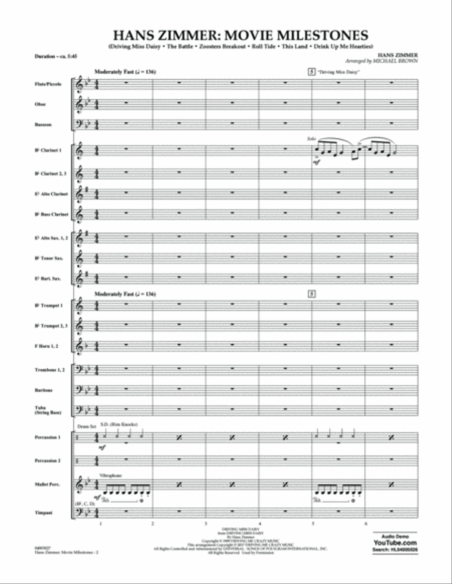 Hans Zimmer: Movie Milestones - Conductor Score (Full Score) Concert Band scores gallery preview page 2