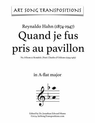 Book cover for HAHN: Quand je fus pris au pavillon (transposed to A-flat major)