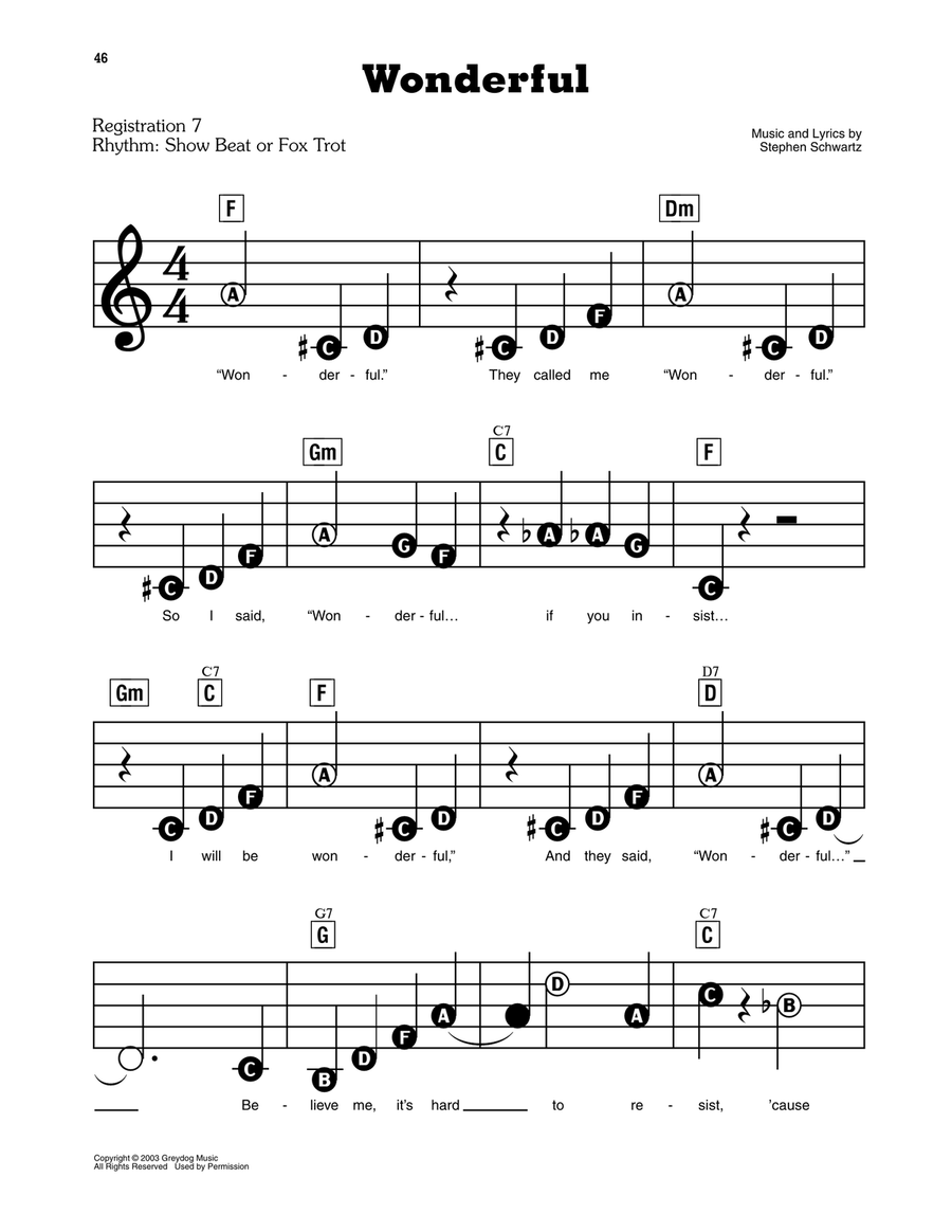 Wonderful (from Wicked) Electronic Keyboard scores gallery preview page 1