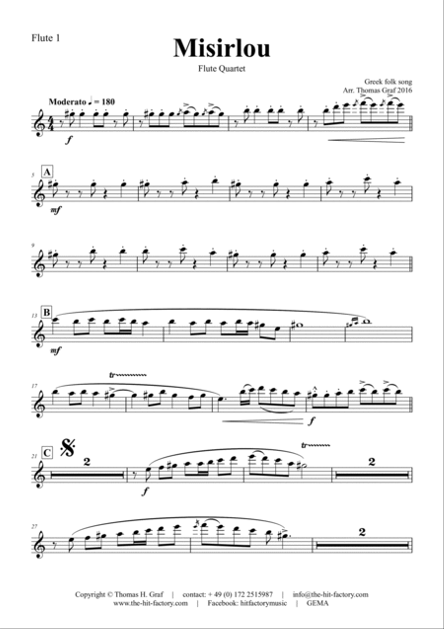Misirlou - Pulp Fiction - Flute Quartet - C Flute Quartet scores gallery preview page 5