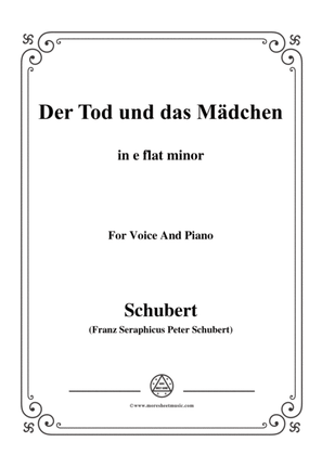 Book cover for Schubert-Der Tod und das Mädchen,Op.7 No.3,in e flat minor,for Voice&Piano