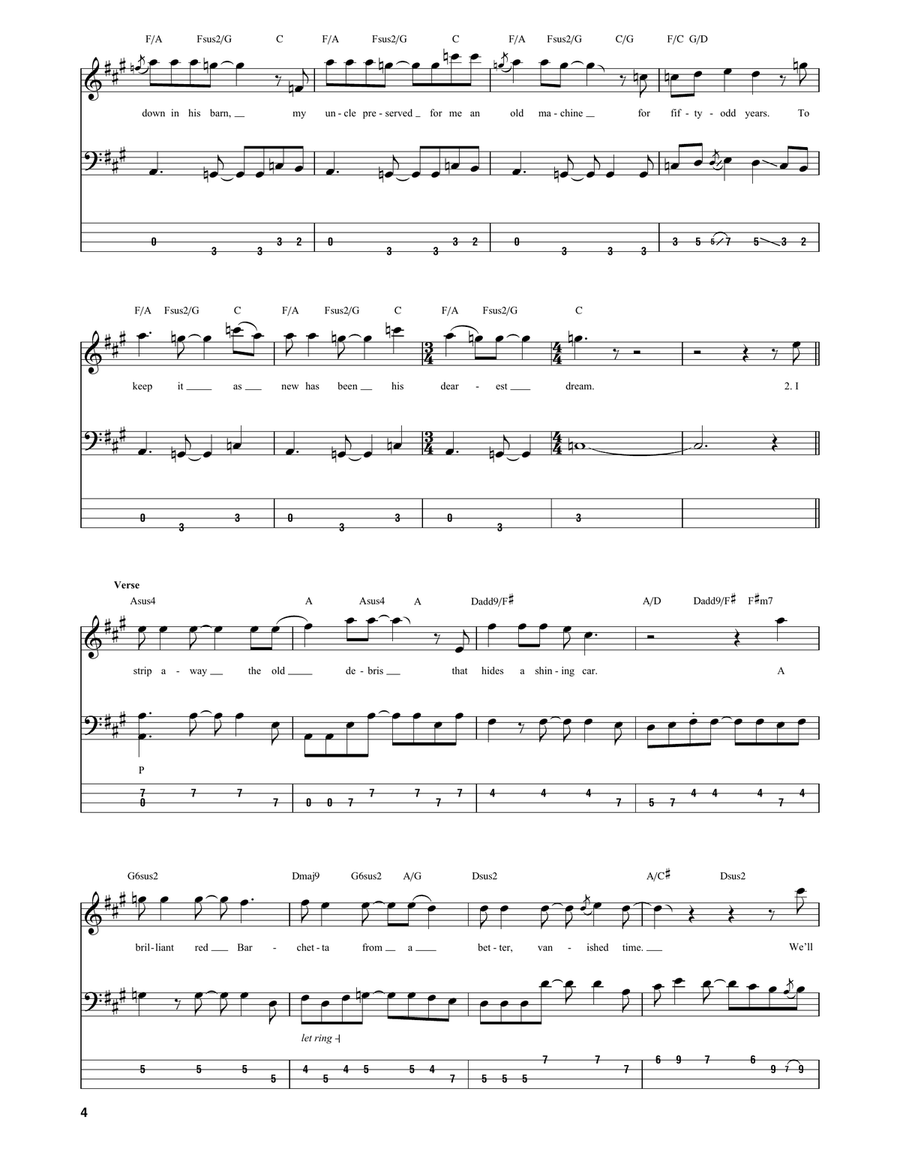 Red Barchetta Bass Guitar Tablature scores gallery preview page 4