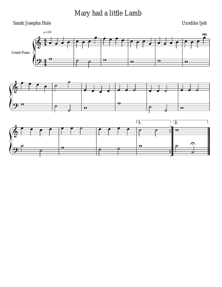 Mary had a little Lamb Easy Piano scores gallery preview page 1