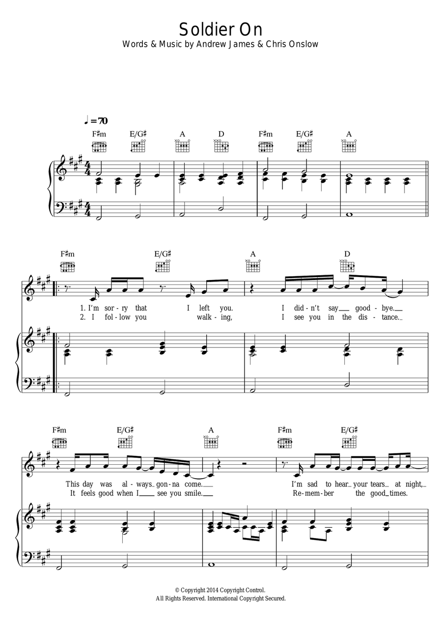 Soldier On Piano, Vocal scores gallery preview page 1