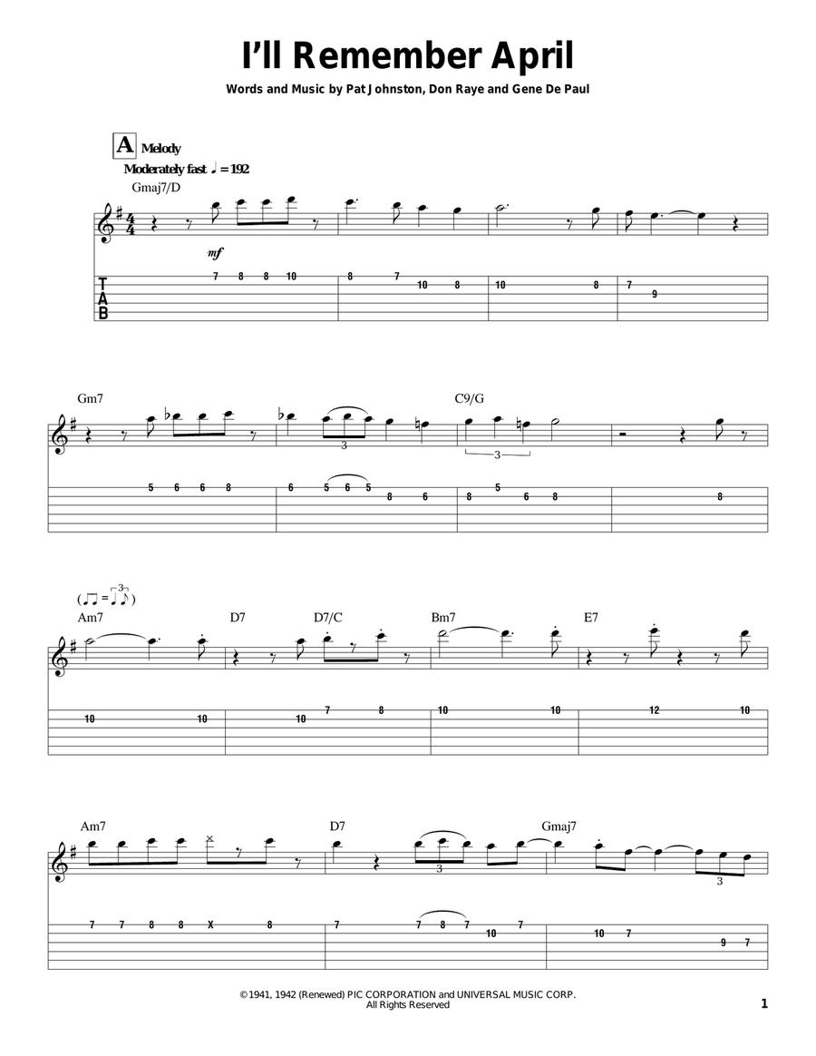 I'll Remember April Electric Guitar scores gallery preview page 1