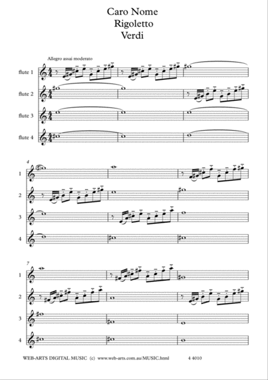ARIAS for FLUTE CHOIR Caro Nome from Rigoletto - VERDI ARIAS for FLUTE CHOIR Caro Nome from Rigoletto - VERDI Woodwind Quartet scores gallery preview page 2