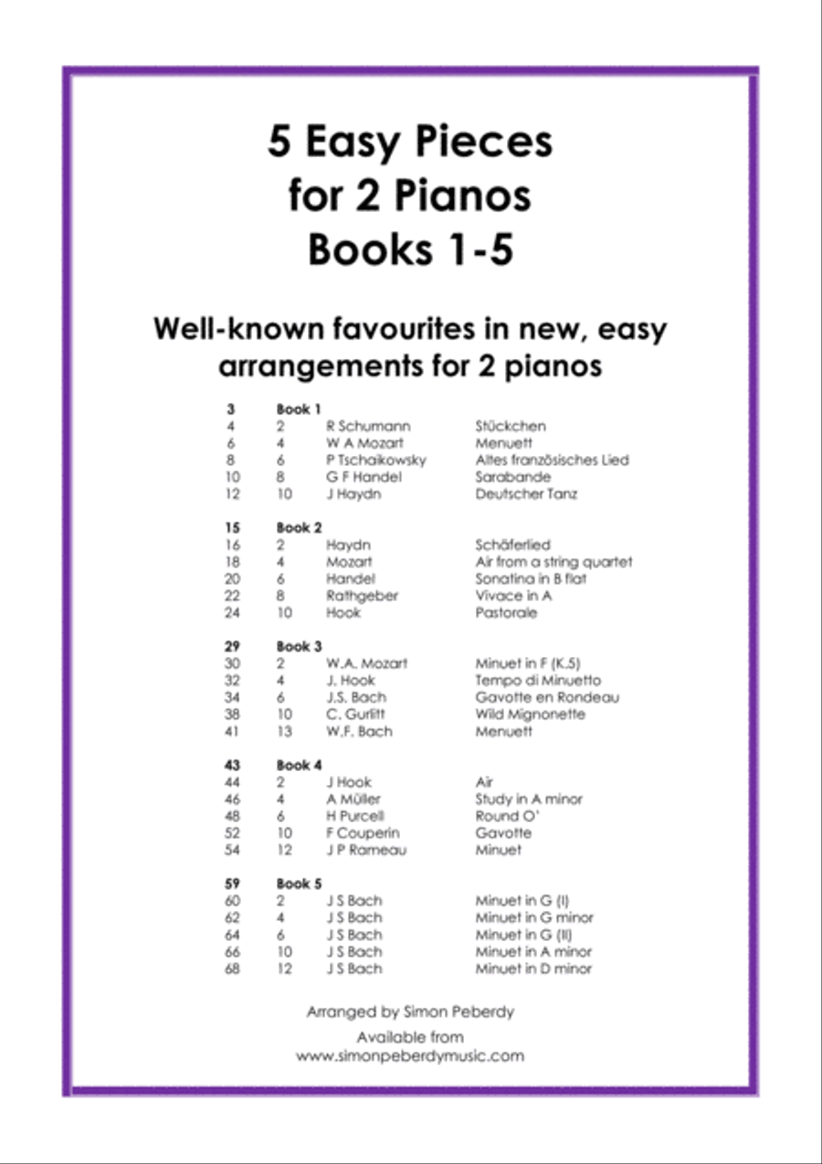 5 Easy Pieces for 2 pianos Books 1-5. 25 Classics arranged for 2 pianos, 4 hands by Simon Peberdy image number null