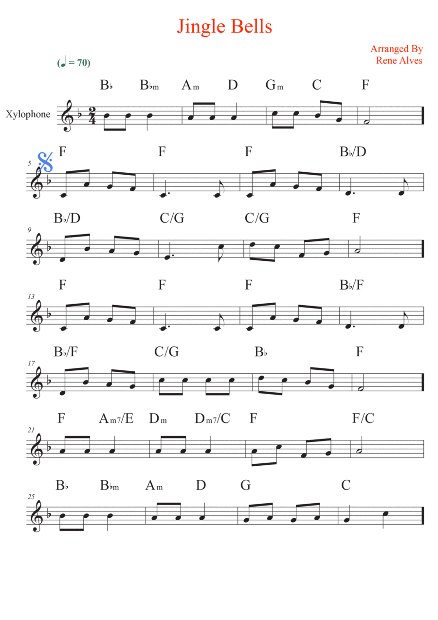 jingle bells cipher christmas music and melody for xylophone