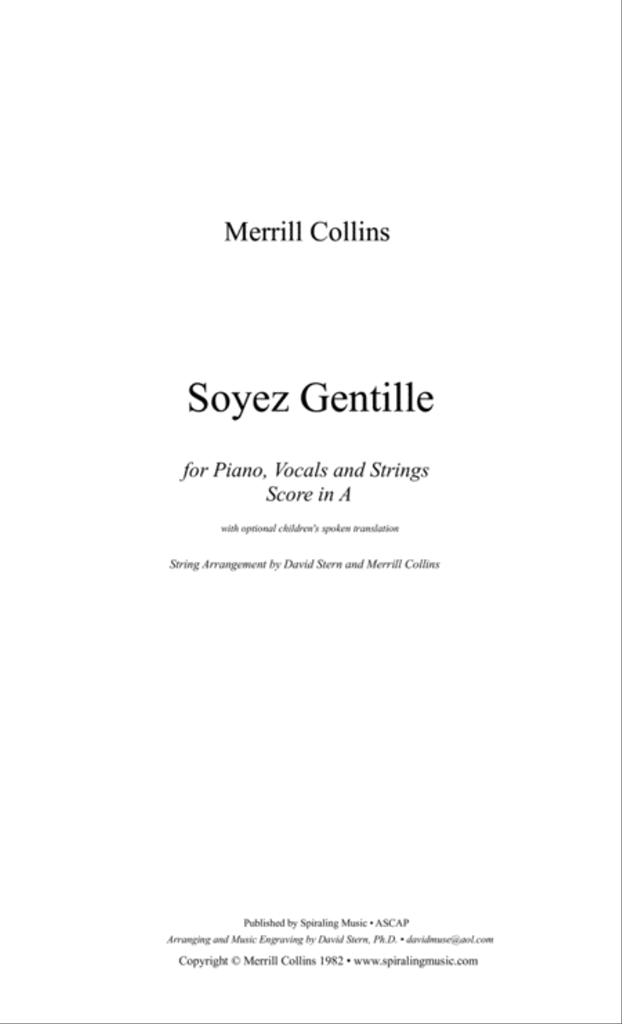 Soyez Gentille Piano Vocal with Strings in a SCORE Small Ensemble scores gallery preview page 1