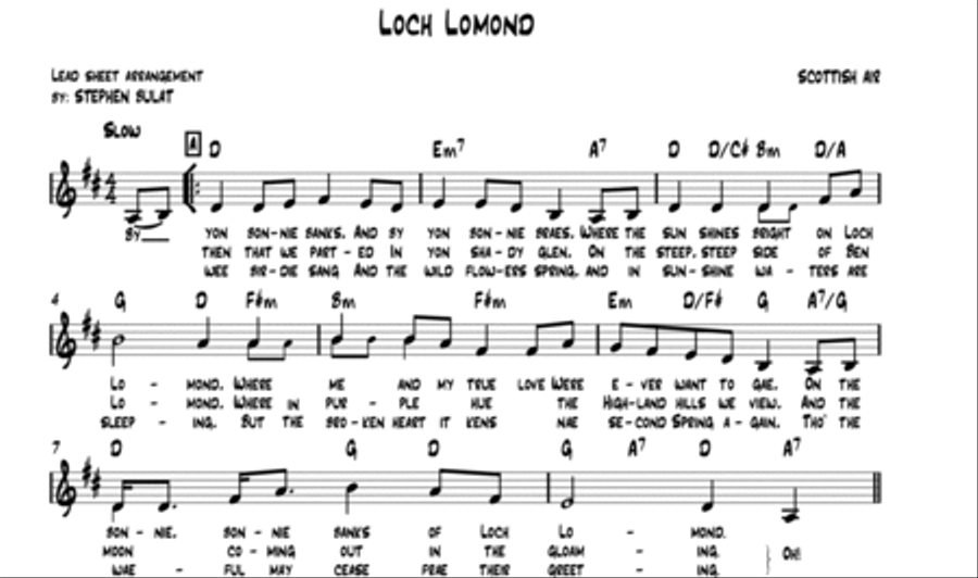 Loch Lomond (Scottish Traditional) - Lead sheet (key of D) Large Ensemble scores gallery preview page 2