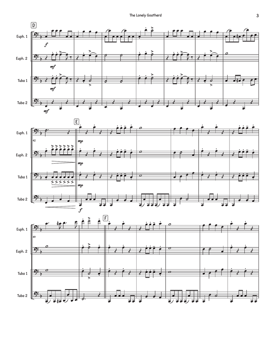 The Lonely Goatherd Brass Quartet scores gallery preview page 3