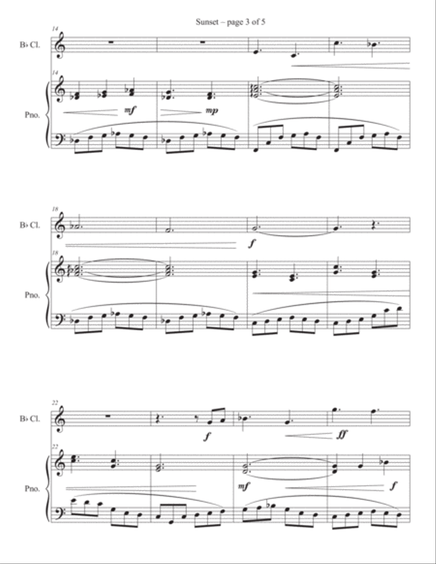 Sunset (a work for solo Bb Clarinet and Piano) Woodwind Duet scores gallery preview page 3