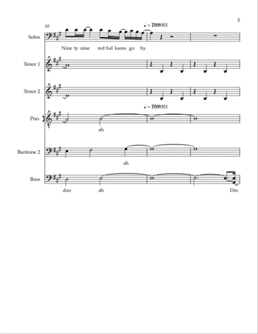 99 Red Balloons (99 Luftballons) A Cappella scores gallery preview page 5