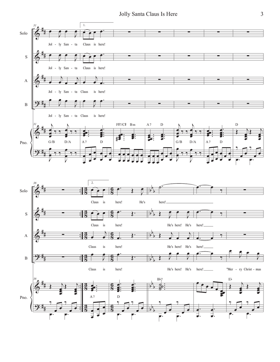 Jolly Santa Claus Is Here (Solo and SAB) 3-Part scores gallery preview page 4