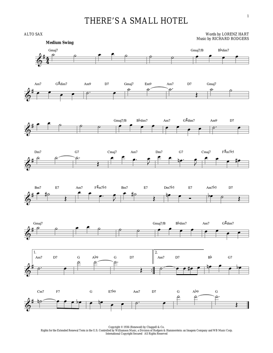 There's A Small Hotel There's A Small Hotel Alto Saxophone scores gallery preview page 1